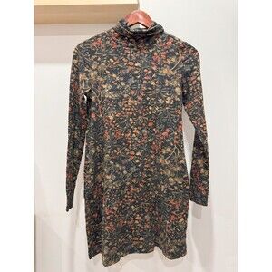 Peruvian Connection Womens XS Forest Tapestry Floral Turtleneck Brown Dress 80s